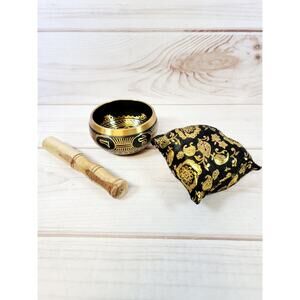 Tibetan Brass Singing Bowl 4" Diameter w/ Striker & Pillow